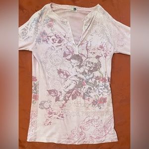 y2k long sleeve pink button up angel long sleeve top